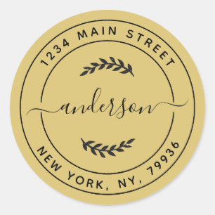 Sticker Rond Adresse de Retour Rond Simple en Or