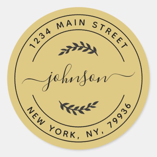 Sticker Rond Adresse de Retour Rond Simple Or (Devant)