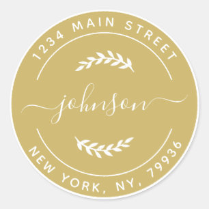 Sticker Rond Adresse de Retour Rond Simple Or