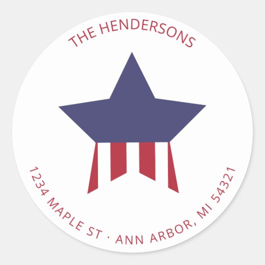 Sticker Rond Adresse de retour rouge blanc et bleu rayé (Devant)