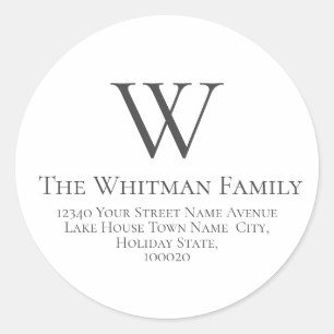 Sticker Rond Adresse de retour simple de monogramme de famille
