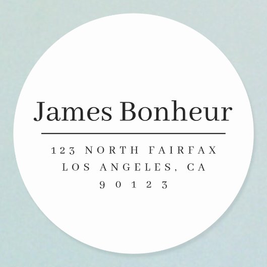 Sticker Rond Adresse de retour simple et moderne noir et blanc