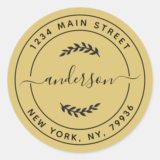 Sticker Rond Adresse de retour simple Gold (Devant)