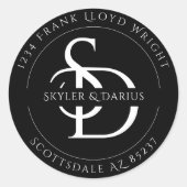Sticker Rond Adresse de retour simple Monogramme Mariage (Devant)