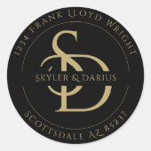Sticker Rond Adresse de retour simple Monogramme Mariage (Devant)