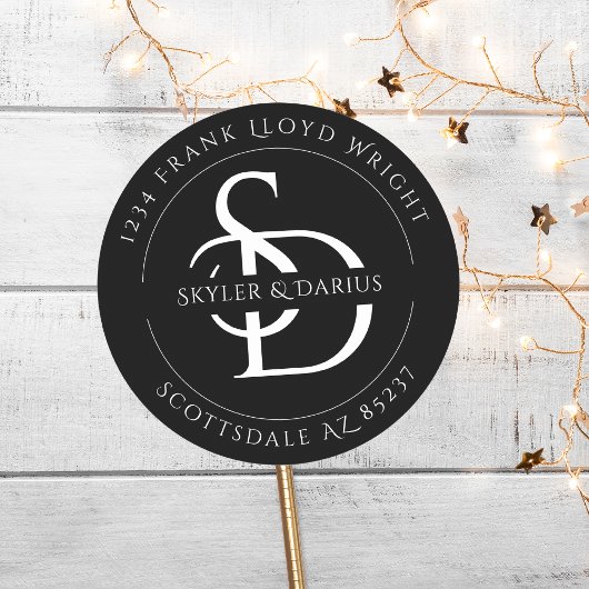 Sticker Rond Adresse de retour simple Monogramme Mariage