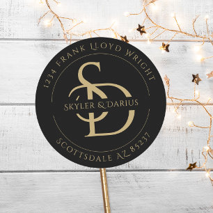 Sticker Rond Adresse de retour simple Monogramme Mariage