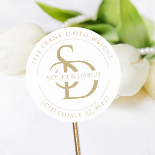 Sticker Rond Adresse de retour simple Monogramme Mariage