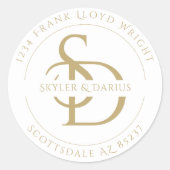Sticker Rond Adresse de retour simple Monogramme Mariage (Devant)