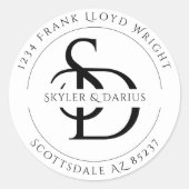 Sticker Rond Adresse de retour simple Monogramme Mariage (Devant)