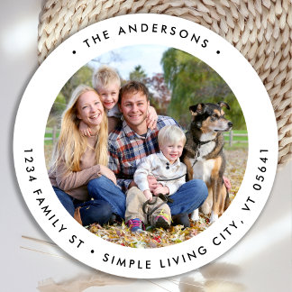 Sticker Rond Adresse de retour Simple Photo de famille personna