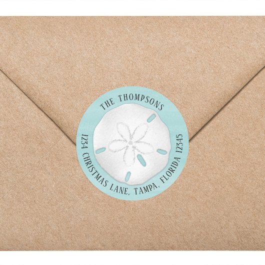 Sticker Rond Adresse de retour simple Plage sable turquoise Dol