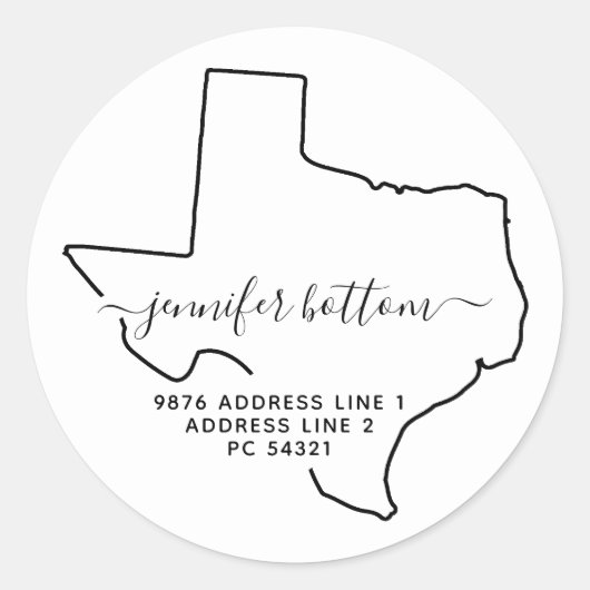 Sticker Rond Adresse de Retour Texas Nouvelle Maison (Devant)