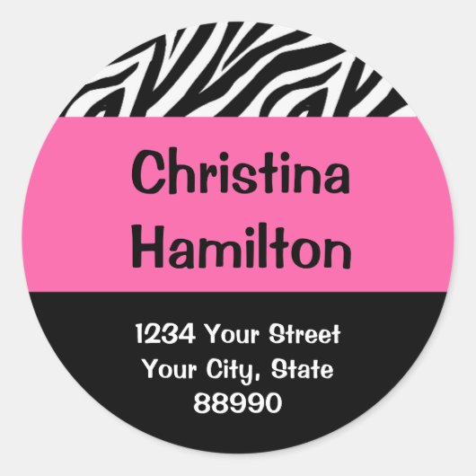 Sticker Rond Adresse de retour Zebra & Hot Pink (#LABL 008) (Devant)