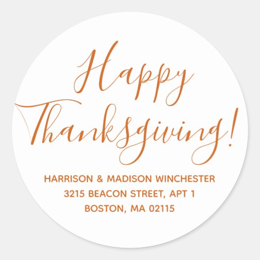 Sticker Rond Adresse de script moderne bon thanksgiving citroui (Devant)
