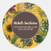Sticker Rond Adresse de tournesol jaune rustique (Devant)