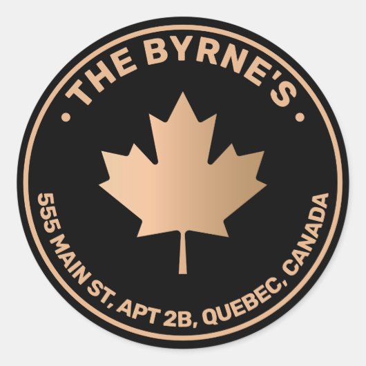 Sticker Rond Adresse Gold Canadian Maple Leaf (Devant)