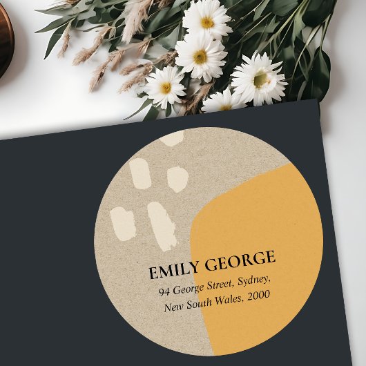 STICKER ROND ADRESSE KRAFT ORANGE ABSTRAITE MODERNE