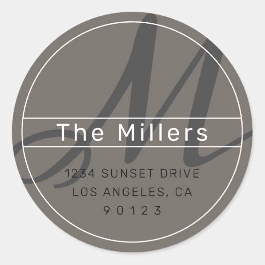 Sticker Rond Adresse moderne cool noir gris blanc (Devant)