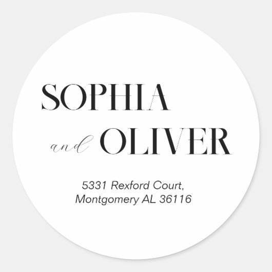 Sticker Rond Adresse moderne en noir et blanc (Devant)