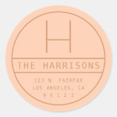 Sticker Rond Adresse moderne & monogramme | Pêche (Devant)