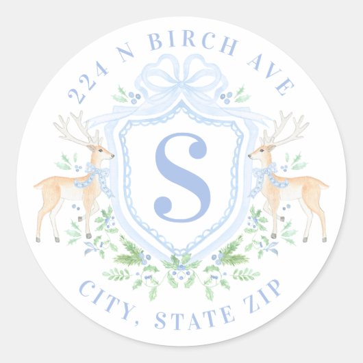 Sticker Rond Adresse Monogramme du monogramme du cerf du grand- (Devant)