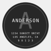 Sticker Rond Adresse Monogramme simple moderne | Blanc gris noi (Devant)