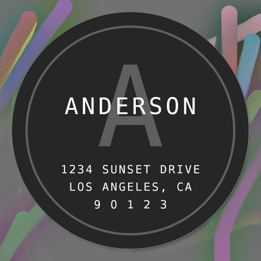 Sticker Rond Adresse Monogramme simple moderne | Blanc gris noi