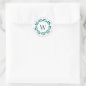 Sticker Rond Adresse Monogramme Wreath Turquoise Mariage Envelo (Sac)