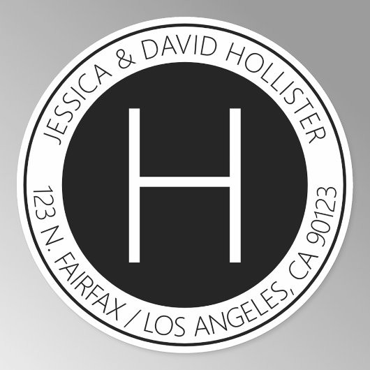 Sticker Rond Adresse ou produit de retour noir et blanc moderne