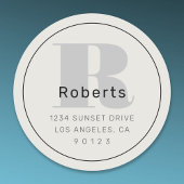 Sticker Rond Adresse rétro-moderne gras Noir Gris & Blanc cassé