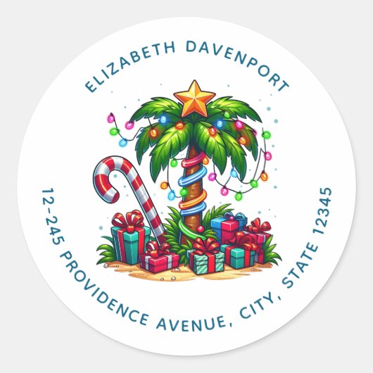 Sticker Rond Adresse Tropical Christmas Palm Tree (Devant)