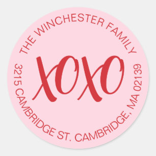 Sticker Rond Adresse XOXO rouge rose Saint-Valentin