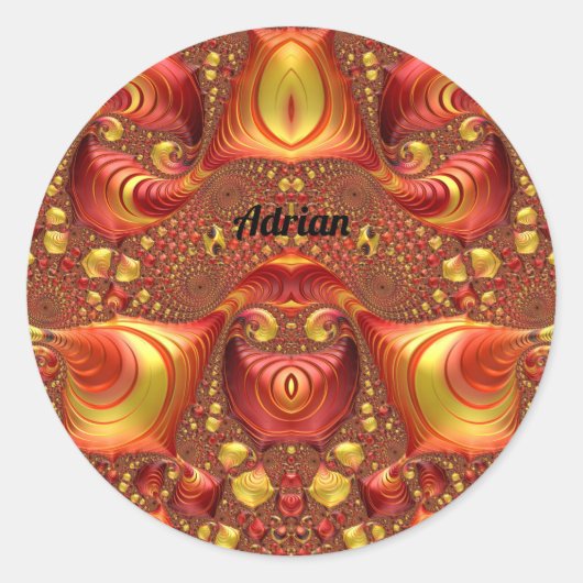 Sticker Rond ADRIAN ~ Rouge Marron Jaune Design Fractal ~ (Devant)