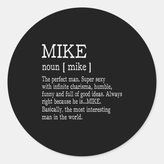 Sticker Rond Adult Definition First Name Mike Men Funny  (Devant)