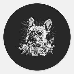 Sticker Rond Adulte français de style tatouage Chien rétro _1