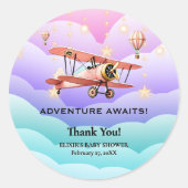 Sticker Rond Adventure Atattend le Baby shower de l'aviation (Devant)