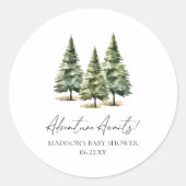 Sticker Rond Adventure Attend ! Baby shower des pins d'hiver (Devant)