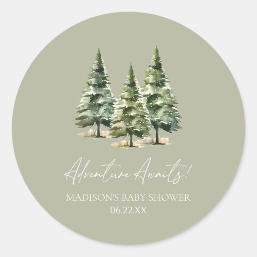 Sticker Rond Adventure Attend ! Baby shower des pins d'hiver (Devant)
