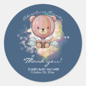 Sticker Rond Adventure Await Bear Hot Air Balloon Baby shower (Devant)