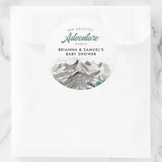 Sticker Rond Adventure Await Couples Baby shower Mountains (Sac)
