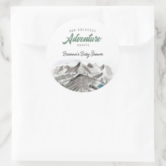 Sticker Rond Adventure Await Forest Baby shower Mountains (Sac)