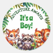 Sticker Rond Adventure Await It's a Boy Baby shower (Devant)