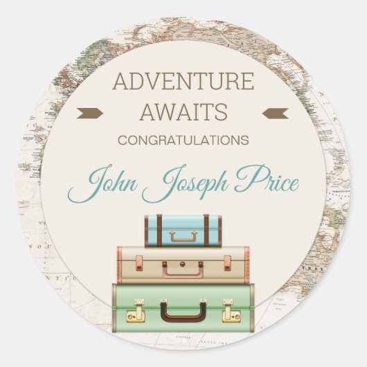 Sticker Rond Adventure Await World Travel Map Moderne (Devant)