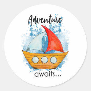 Sticker Rond Adventure Awaits Boat