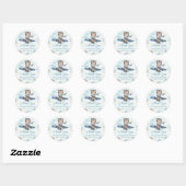 Sticker Rond Adventure Cute Bear Blue Plane Baby shower garçon (Feuille)