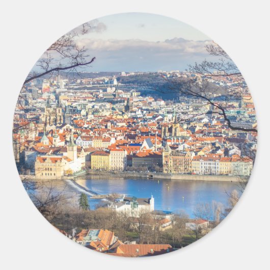 Sticker Rond Aerial view of Prague (Devant)