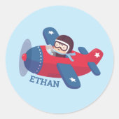 Sticker Rond Aéronef Aviateur Aviateur Aviateur Avion Nom (Devant)