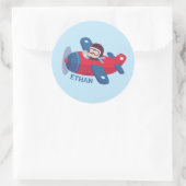 Sticker Rond Aéronef Aviateur Aviateur Aviateur Avion Nom (Sac)