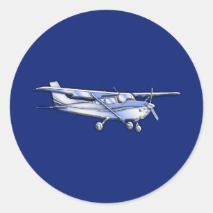 Sticker Rond Aéronef Chrome Cessna Silhouette Volant sur bleu